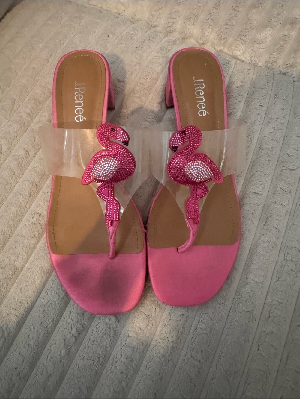 J.Renee Hot Pink Flamingo Jewel Slide Sandals